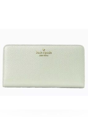 Kate Spade Dumpling Pebbled Leather Large Slim Bifold Wallet Light Olive Green
